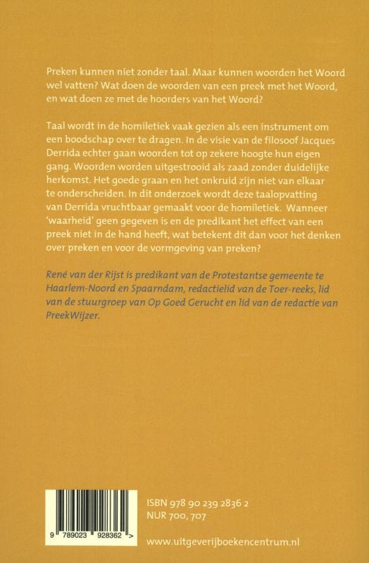 De uitzaaiing van het woord achterkant