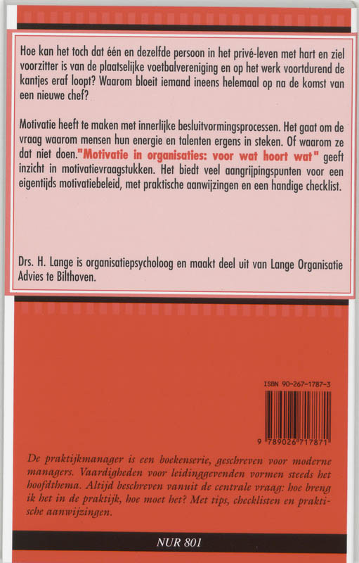 De praktijkmanager 1 -   Motivatie in organisaties achterkant
