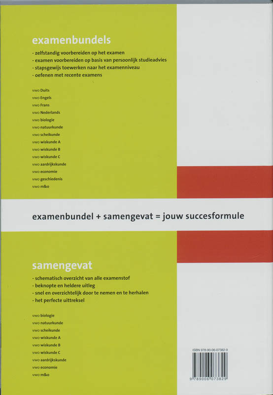 Samengevat VWO wiskunde A Schematisch overzicht van de examenstof achterkant
