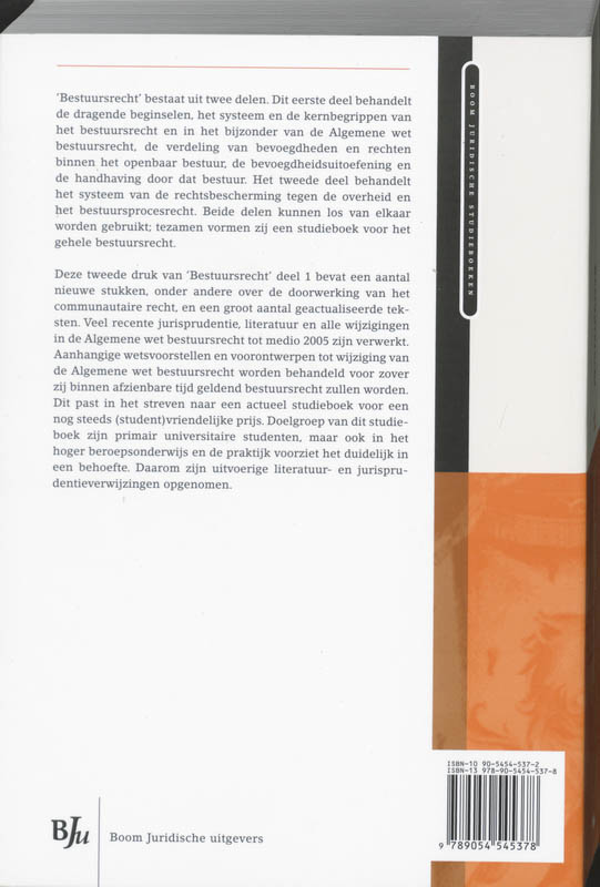 Bestuursrecht / 1 / Boom Juridische studieboeken achterkant
