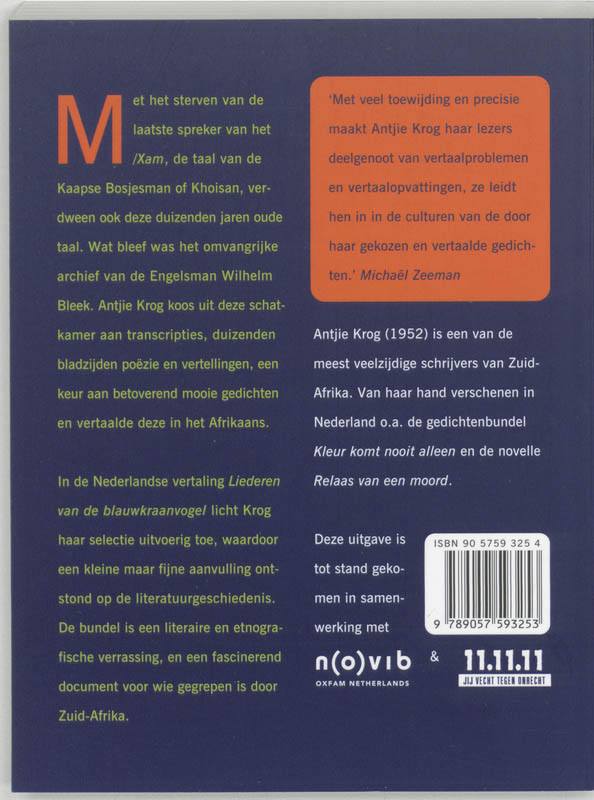 Liederen van de blauwkraanvogel achterkant