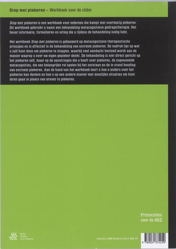 Stop met piekeren / Protocollen voor de GGZ achterkant