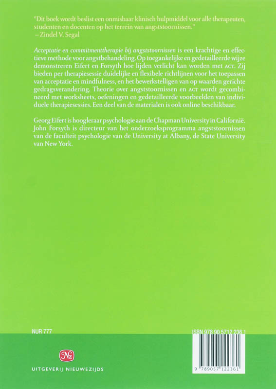 Acceptatie en commitmenttherapie bij angststoornissen achterkant