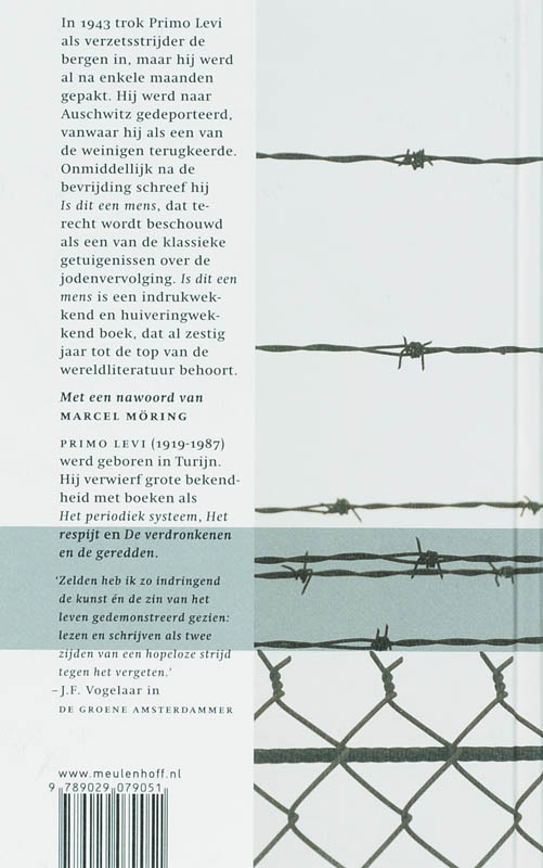 Is dit een mens / Meulenhoff Modern Klassiek achterkant