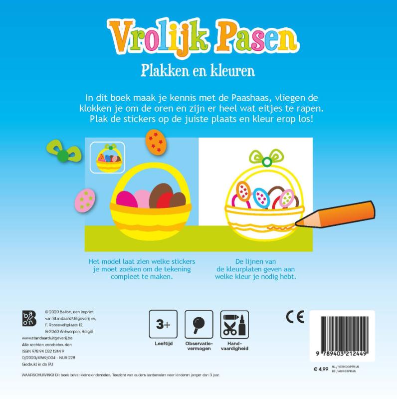 Pasen 0 - Vrolijk Pasen - kleuren en plakken achterkant