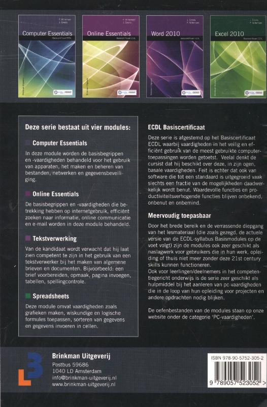 Basiscertificaat ECDL  -   Spreadsheets: Excel 2010 achterkant