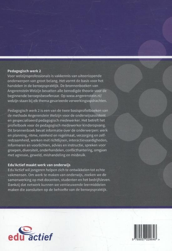 Pedagogisch Werk / 2 basisdeel/profieldeel / Angerenstein Welzijn achterkant