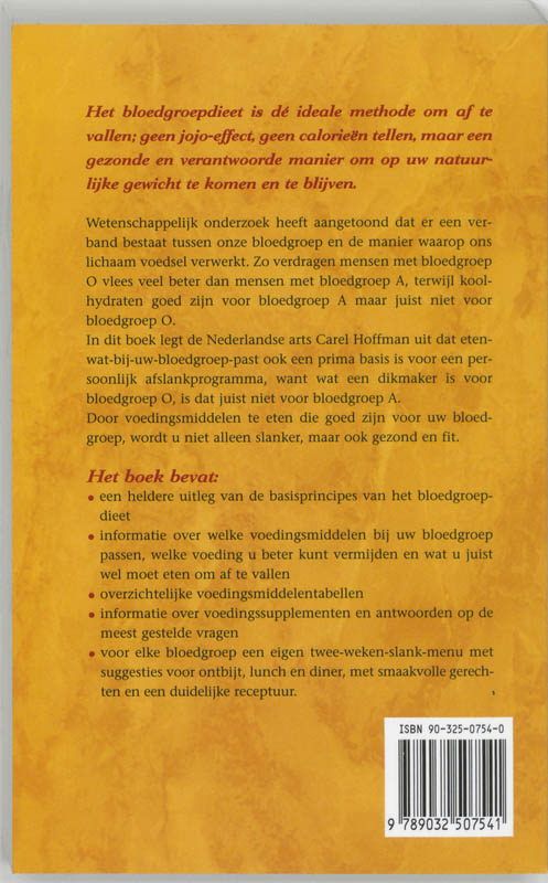 Gewichtsbeheersing Met Bloedgroepdieet achterkant