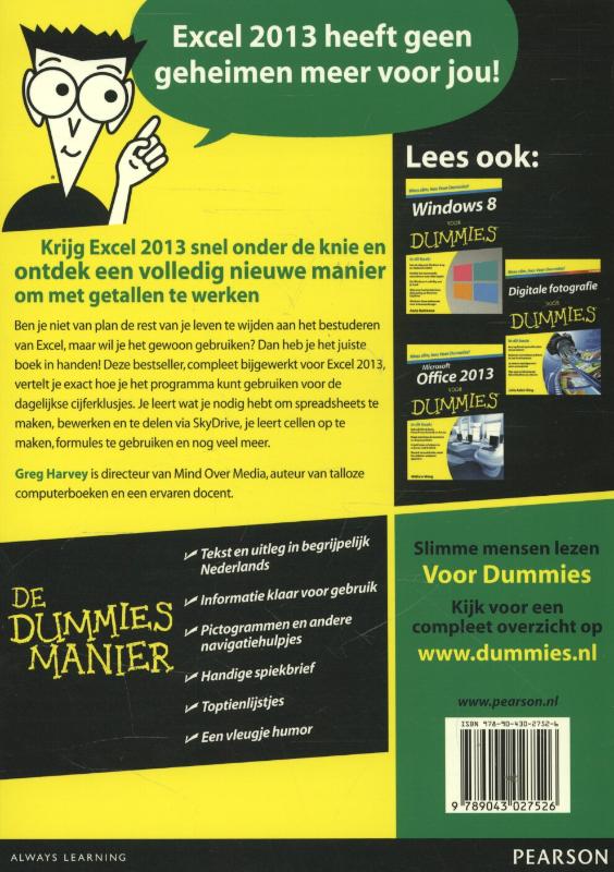 Microsoft Excel 2013 voor Dummies / Voor Dummies achterkant