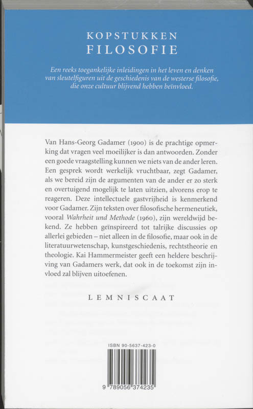 Gadamer / Kopstukken Filosofie achterkant