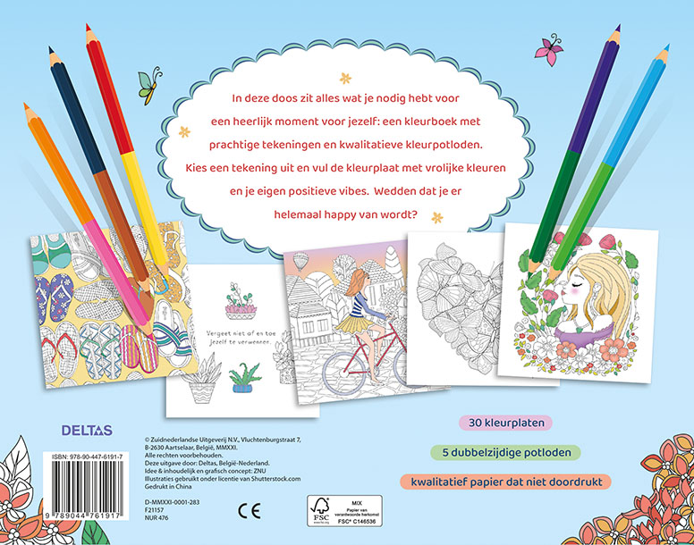 Feel Happy Coloring - Kleurboek & potlodenset - 3-in-1 kleurbox achterkant