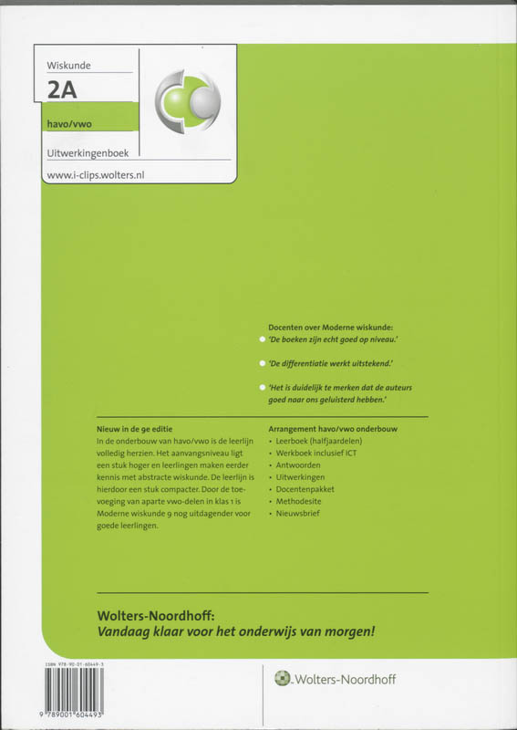 Uitwerkingenboek 2A Havo/Vwo Moderne wiskunde achterkant