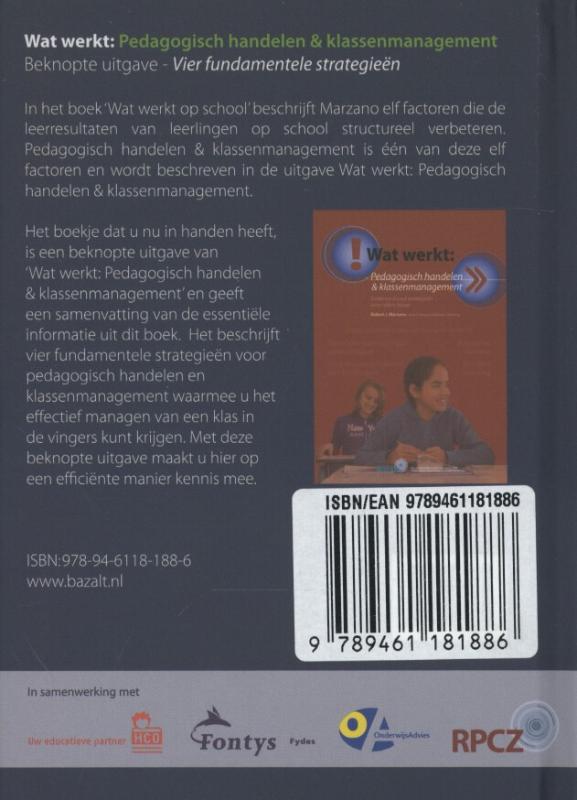 Beknopte uitgave wat werkt: pedagogisch handelen en klassenmanagement / Beknopte uitgave achterkant