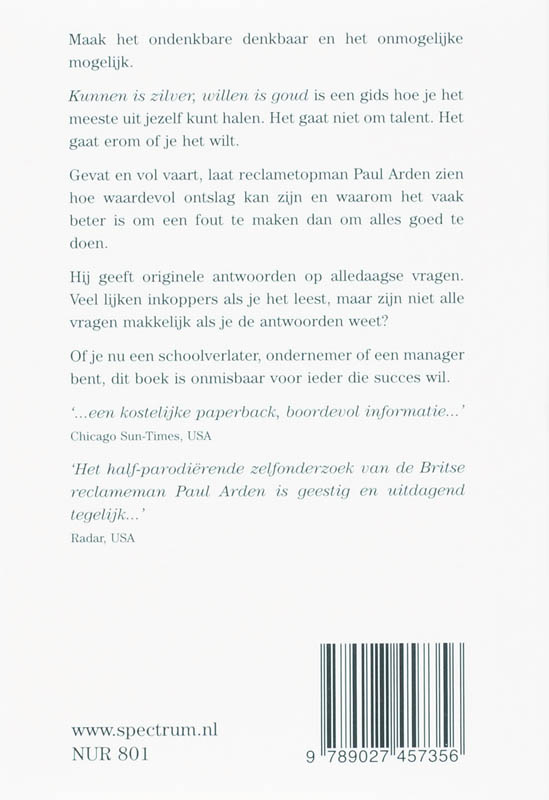 Kunnen is zilver, willen is goud achterkant