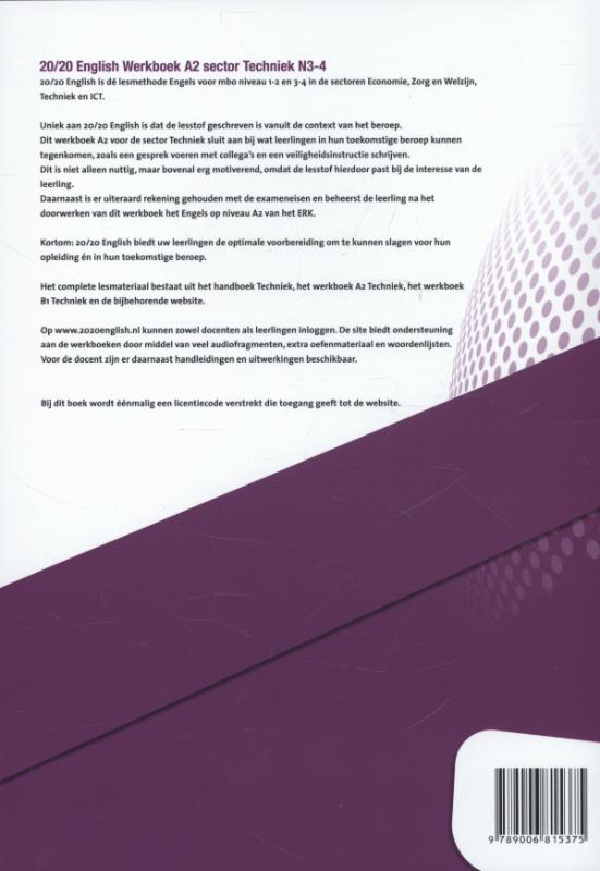 20/20 English sector techniek n3-4 Werkboek A2 achterkant