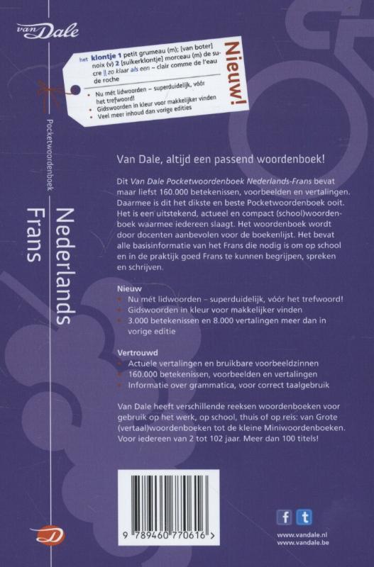 Van Dale pocketwoordenboek Nederlands-Frans / Van Dale achterkant