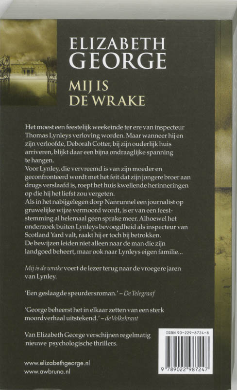 Mij is de wrake / Inspecteur Lynley-mysterie / 6 achterkant