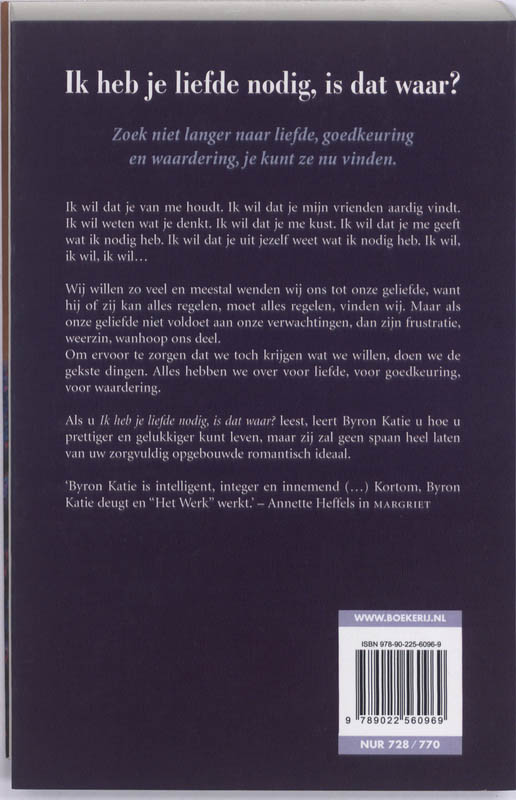 Ik heb je liefde nodig, is dat waar? achterkant