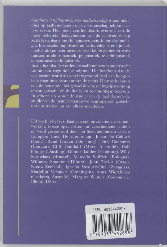 Cognitieve Inleiding Tot Taal En Taalwet achterkant