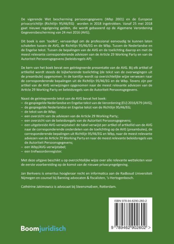 Tekstuitgave privacyverordening / Boom Juridische wettenbundels achterkant