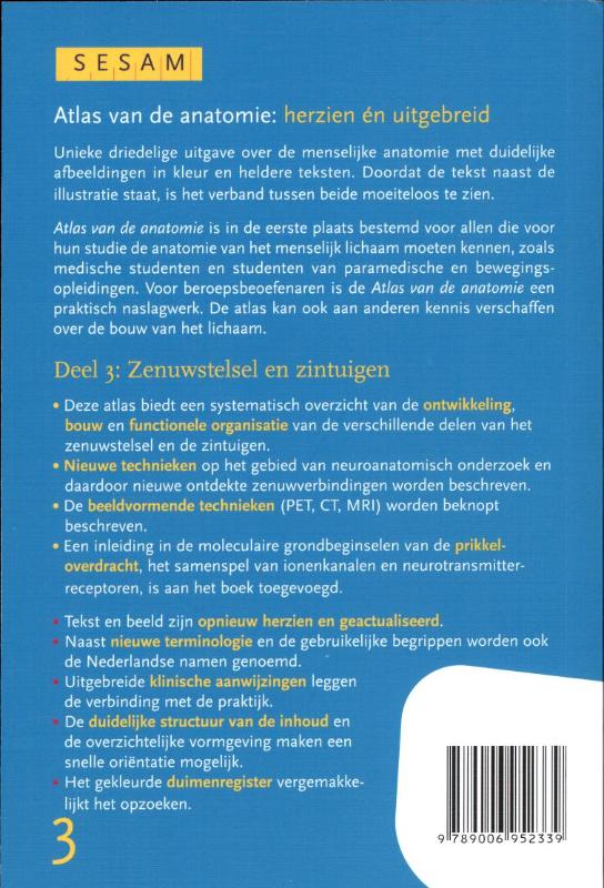 Atlas van de anatomie 3 Zenuwstelsel en zintuigen achterkant