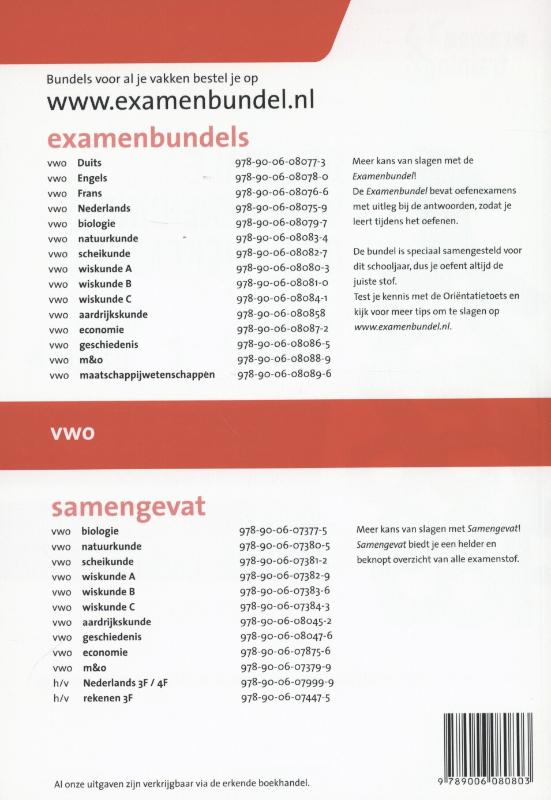 Wiskunde A / Vwo 2014/2015 / Examenbundel achterkant