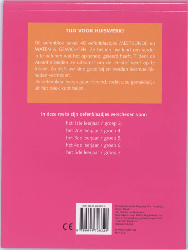Tijd voor huiswerk - Oefenblaadjes Meetkunde maten en gewichten Gr 4 7-8 jaar achterkant