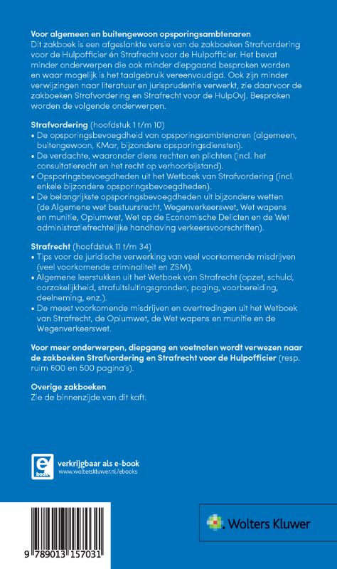 Zakboeken Politie  -  Zakboek Strafvordering en Strafrecht voor de Opsporingsambtenaar 2020 achterkant