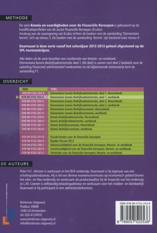 Elementaire kennis bedrijfsadministratie / 1 / Werkboek / Financieel administratieve beroepen achterkant