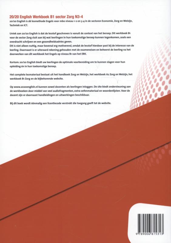 20/20 English sector Zorg N3-4 Werkboek B1 achterkant