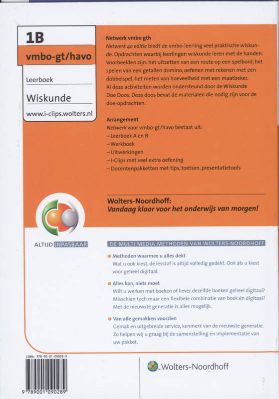 Leerboek 1B Vmbo-gt/havo Netwerk wiskunde achterkant