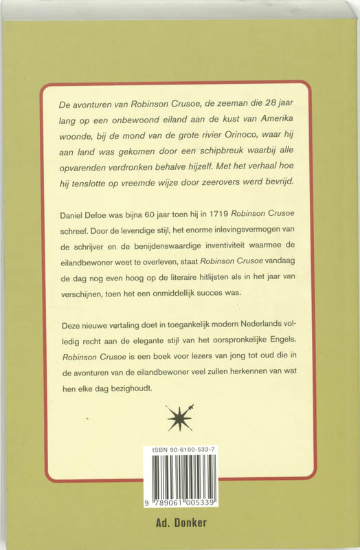 Het leven en de verrassende avonturen van Robinson Crusoe achterkant