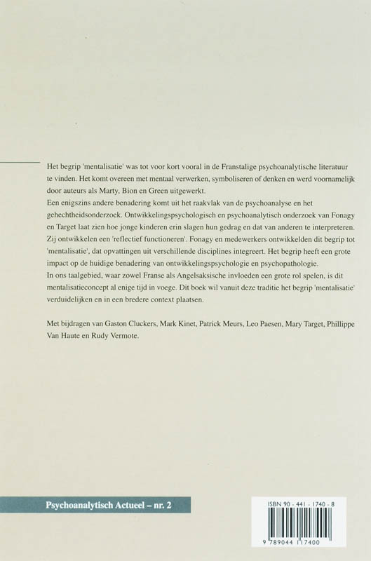 Mentalisatie / Psychoanalytisch Actueel / 2 achterkant