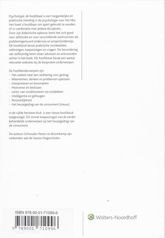 Psychologie de hoofdzaak achterkant