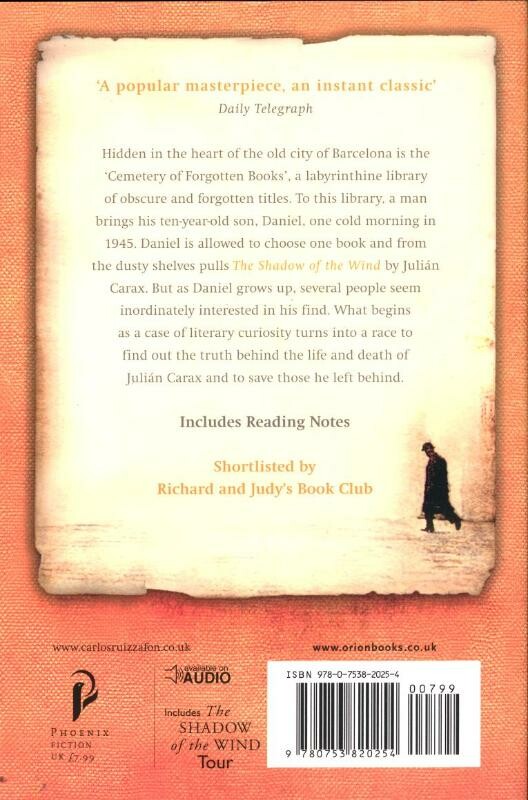 The Shadow of the Wind: The Cemetery of Forgotten Books 1 achterkant