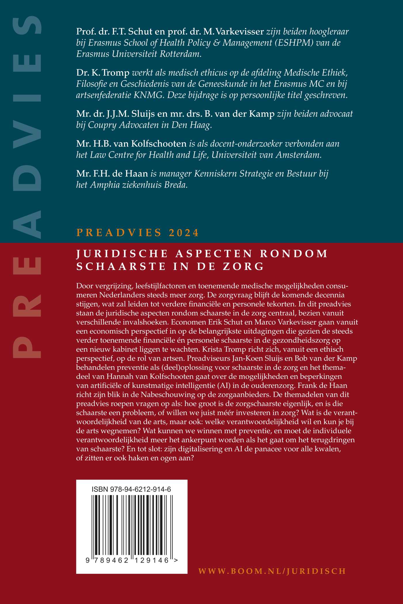 Juridische aspecten rondom schaarste in de zorg / Vereniging voor Gezondheidsrecht (VGR) achterkant