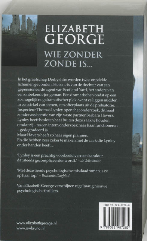 Wie zonder zonde is... / Inspecteur Lynley-mysterie / 10 achterkant