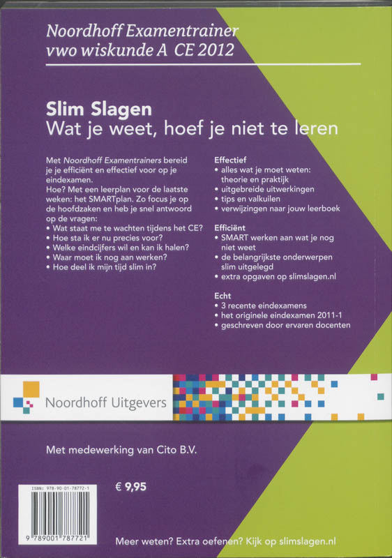 Noordhoff Examentrainer / Vwo wiskunde A CE 2012 / Slim Slagen achterkant