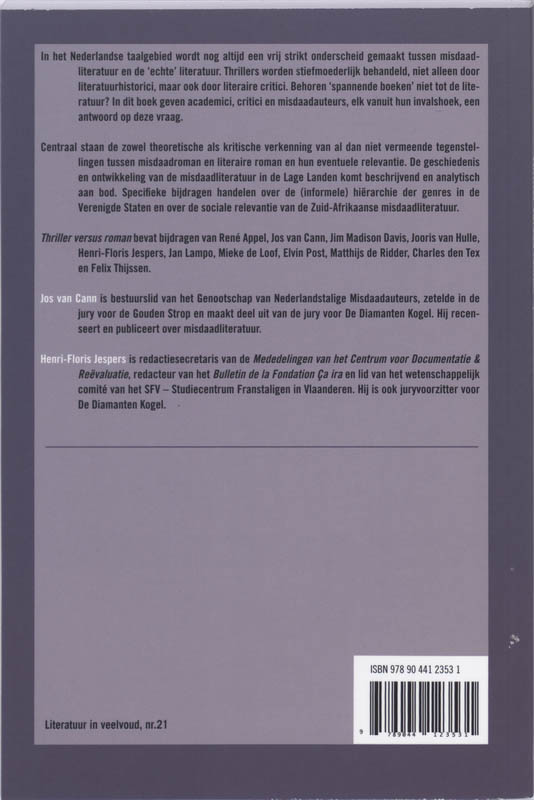 Thriller versus roman / Literatuur in veelvoud / 21 achterkant
