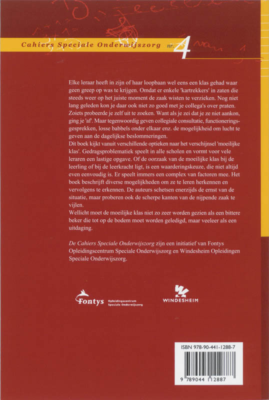 De moeilijke klas / Cahiers Speciale Onderwijszorg / 4 achterkant