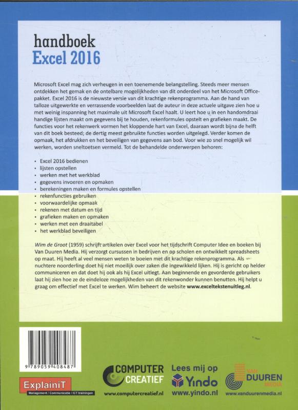 Handboek Excel 2016 achterkant