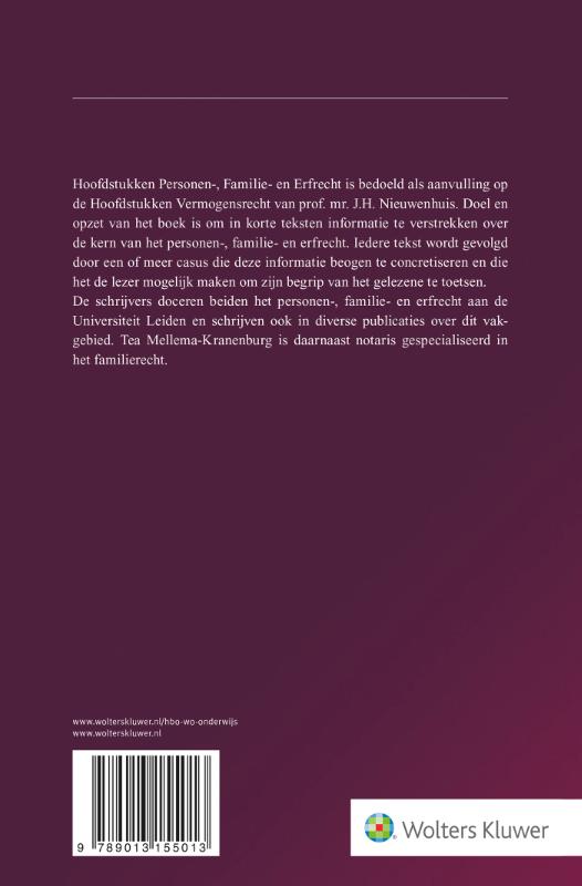 Hoofdstukken Personen-, Familie- en Erfrecht achterkant