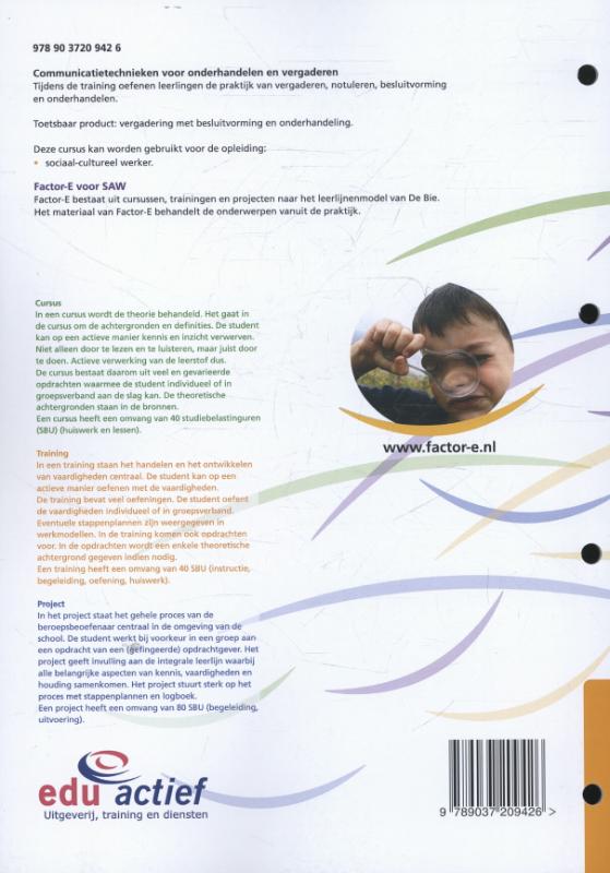 Communicatietechnieken voor onderhandelen en vergaderen / Training werkboek / Factor-E achterkant
