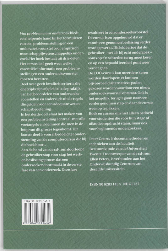 Van probleem naar onderzoek / Nieuwe ideeen in Nederlands ruimtelijk onderzoek / 11 achterkant