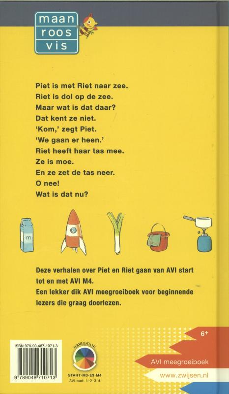 Naar de maan: Piet en Riet / Maan roos vis AVI meegroeiboek achterkant