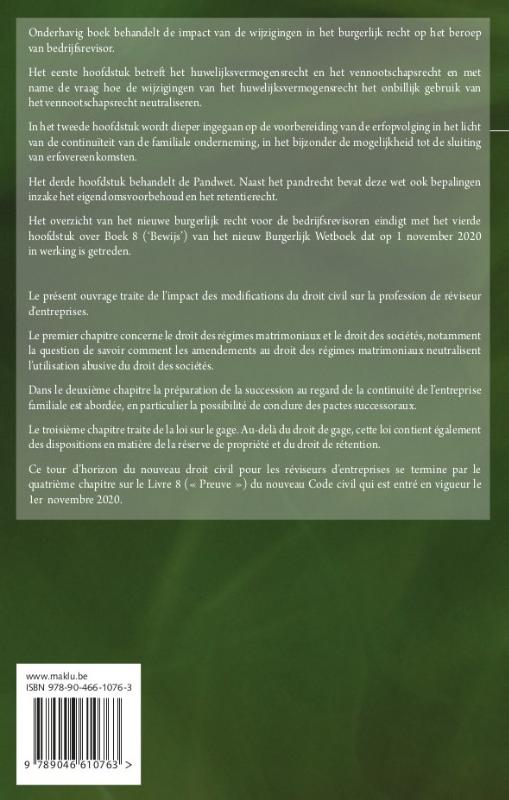 Impact van de wijzigingen in het burgerlijk recht op het beroep van bedrijfsrevisor. Impact des modifications du droit civil sur la profession de reviseur d'entreprises / ICCI-reeks / 2020 - 1 achterkant