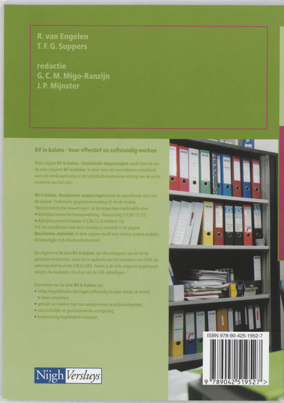 BV in balans Statistische toepassingen Leerlingenboek achterkant