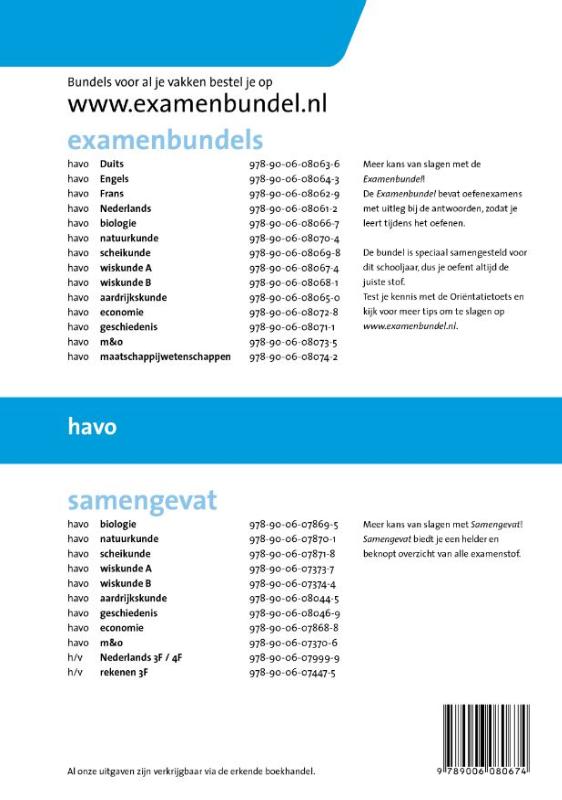 Wiskunde A / Havo 2014/2015 / Examenbundel achterkant