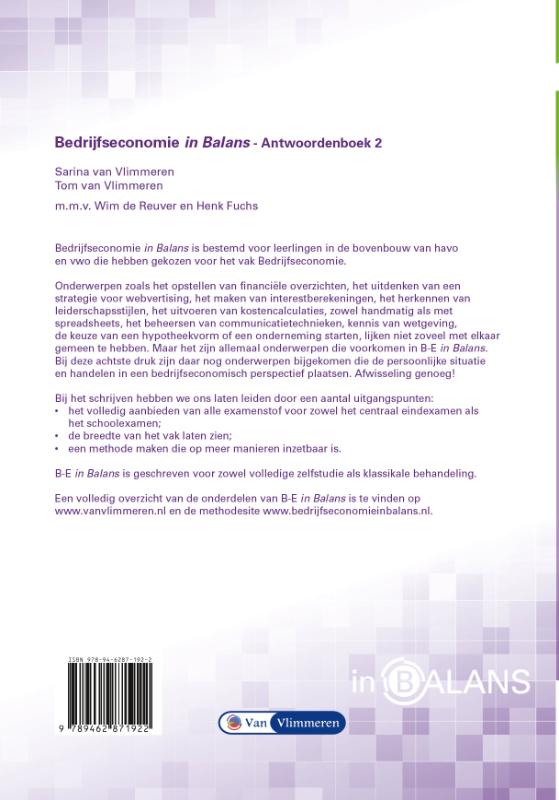 Bedrijfseconomie in Balans vwo Antwoordenboek 2 achterkant