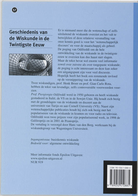 Geschiedenis van de Wiskunde in de Twintigste Eeuw achterkant